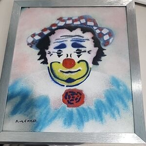 Colorful Clown Art Enamel In Silver Frame